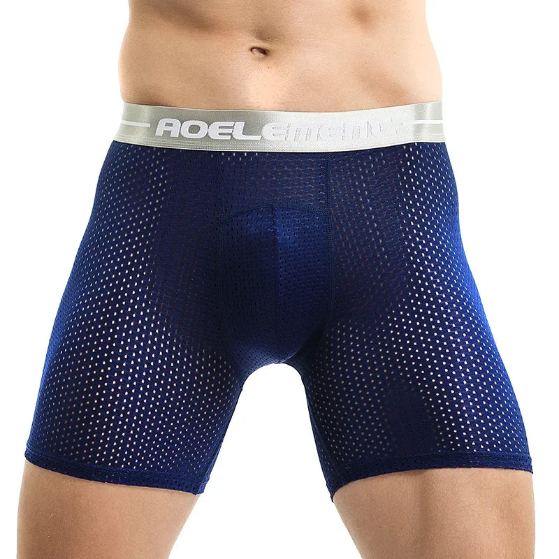 3pc   Men's long sports briefs Running anti-wear leg large size ice silk boxers