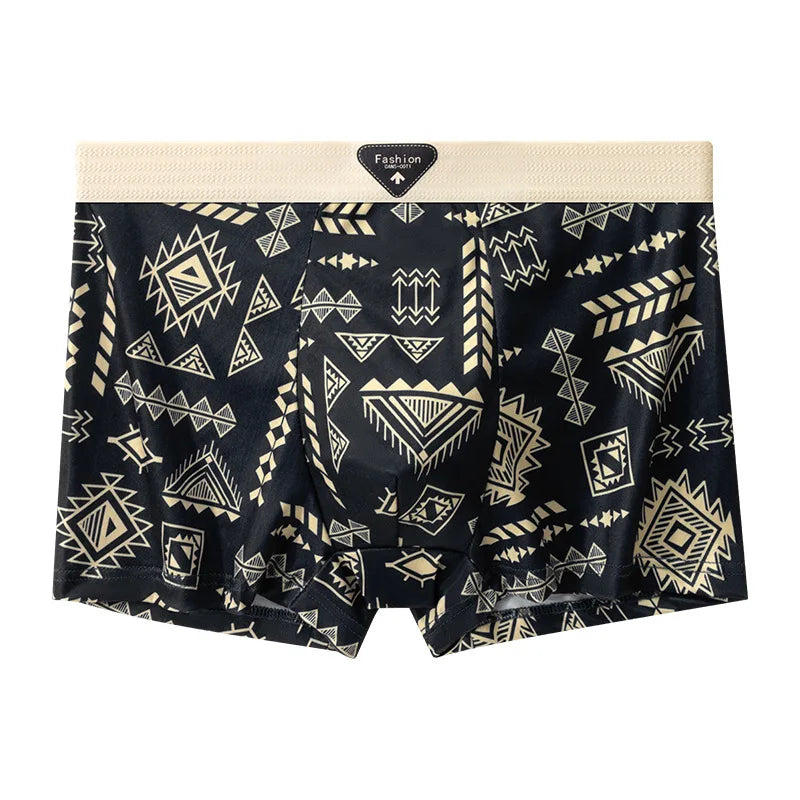 4Pcs Boxer Shorts Men's Underwear Ice Silk Underpants Sexy Panties Printed Boyshort Breathable Elastic Lingerie Plus Size L-4XL
